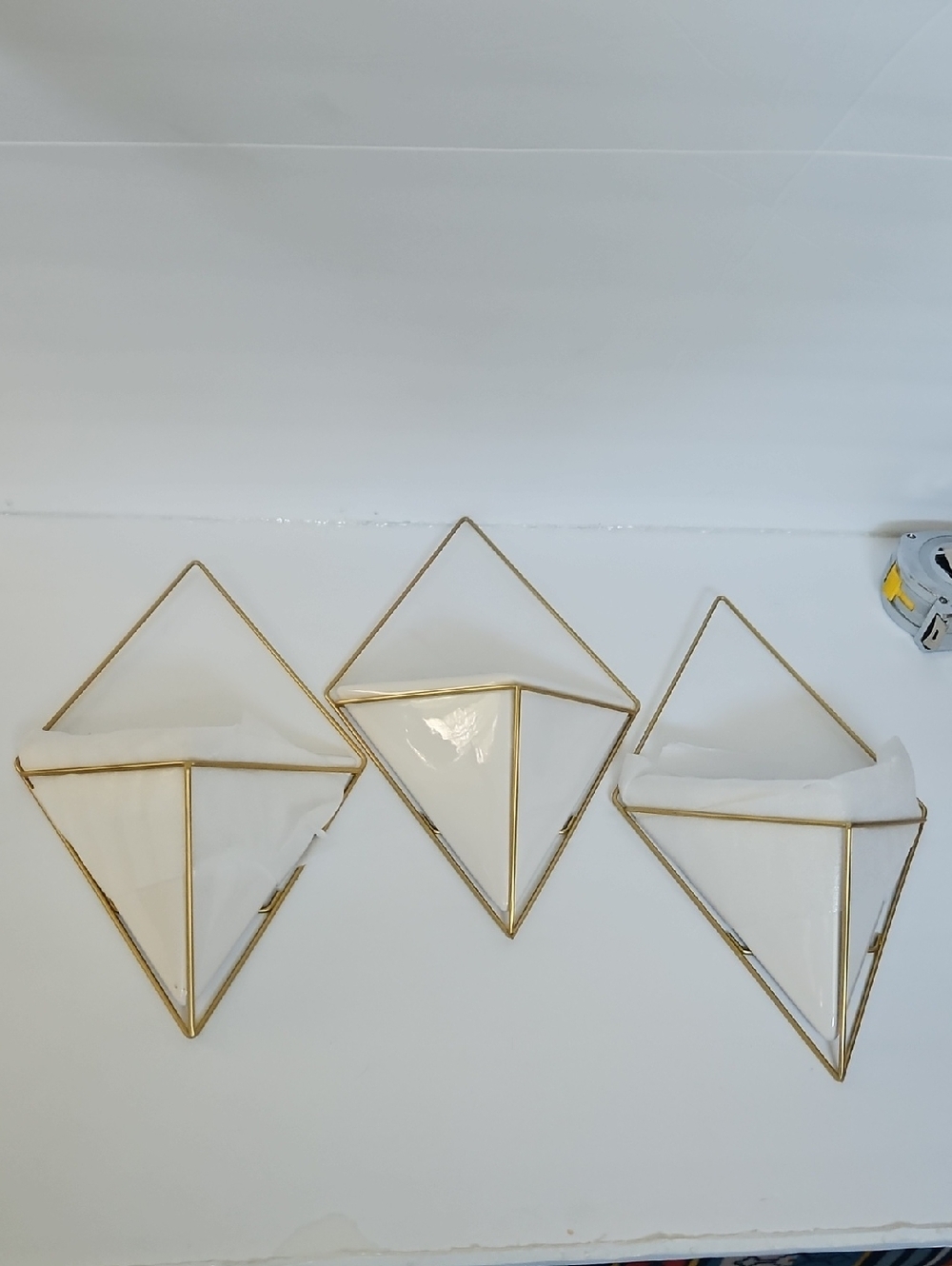 Gold and White Geometric Hanging Wall Planter Set - Modern Wall Accent